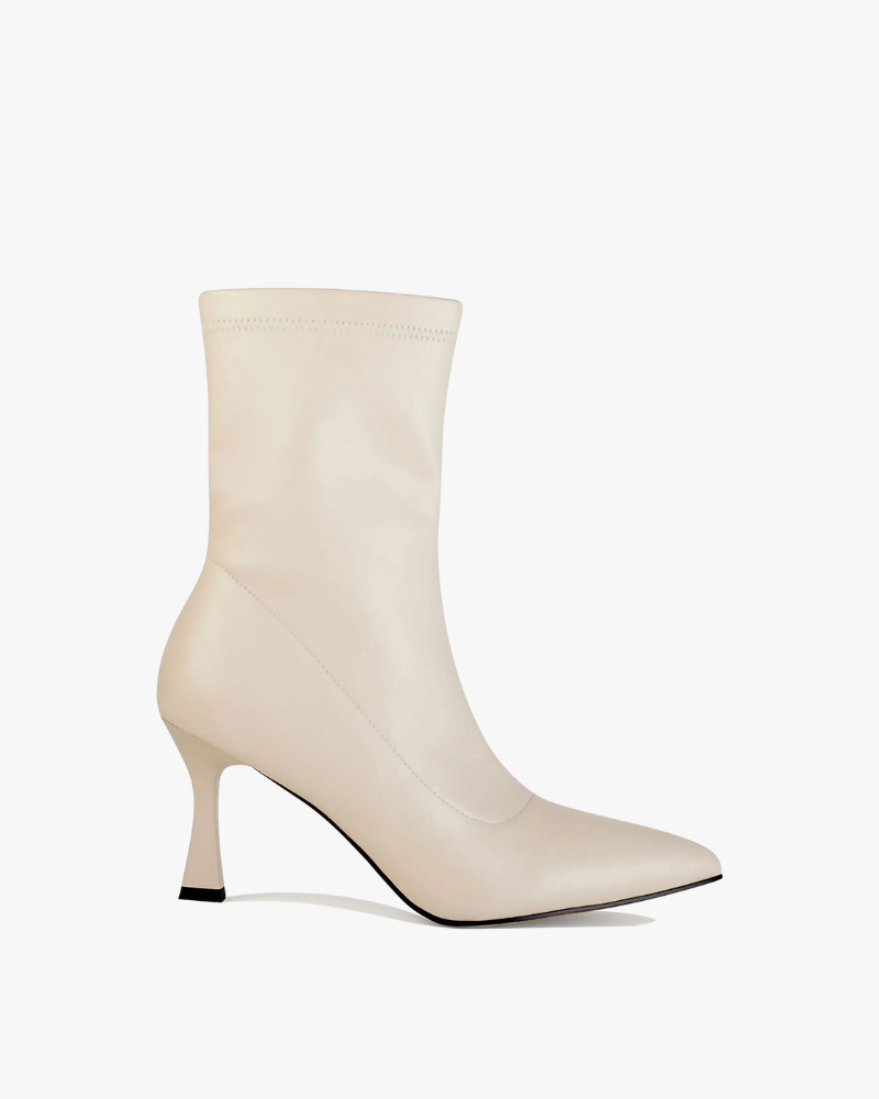 Libby Mid Ankle Boots Alabaster Leather
