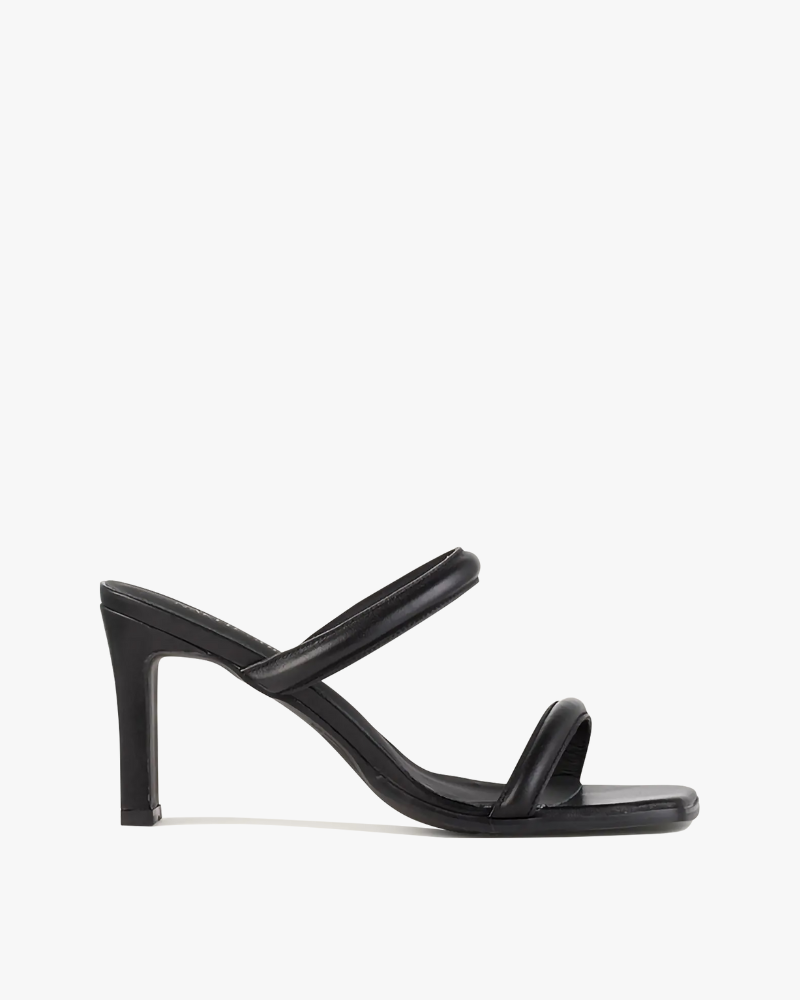 Klaudia Wide Fit Mid Heel Sandals Black Leather