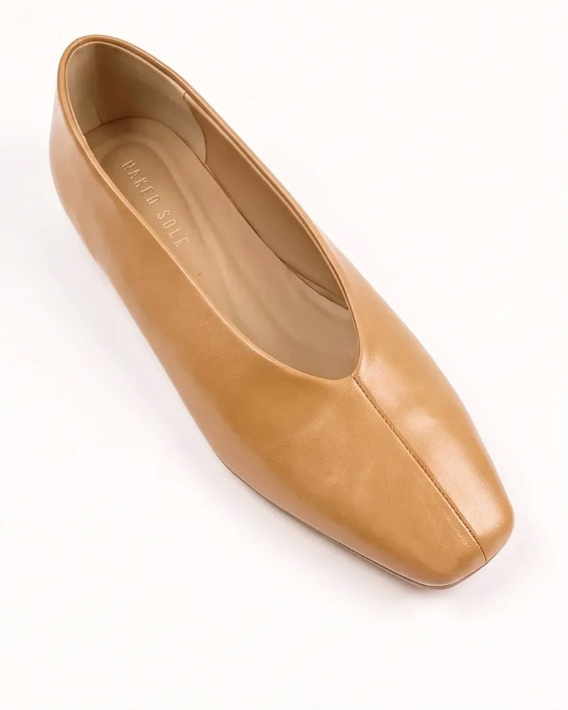 Olivia Glove Ballet Flat in Camel – low-profile flat sole