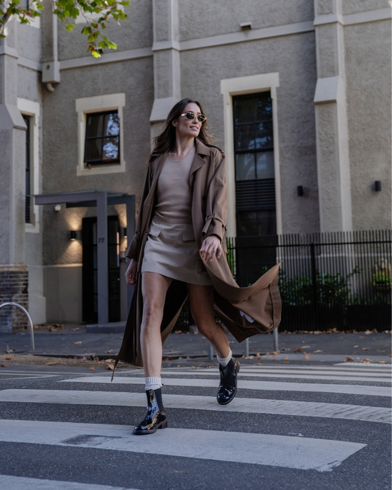 Rebecca Allen walking in boot Campaign shot 