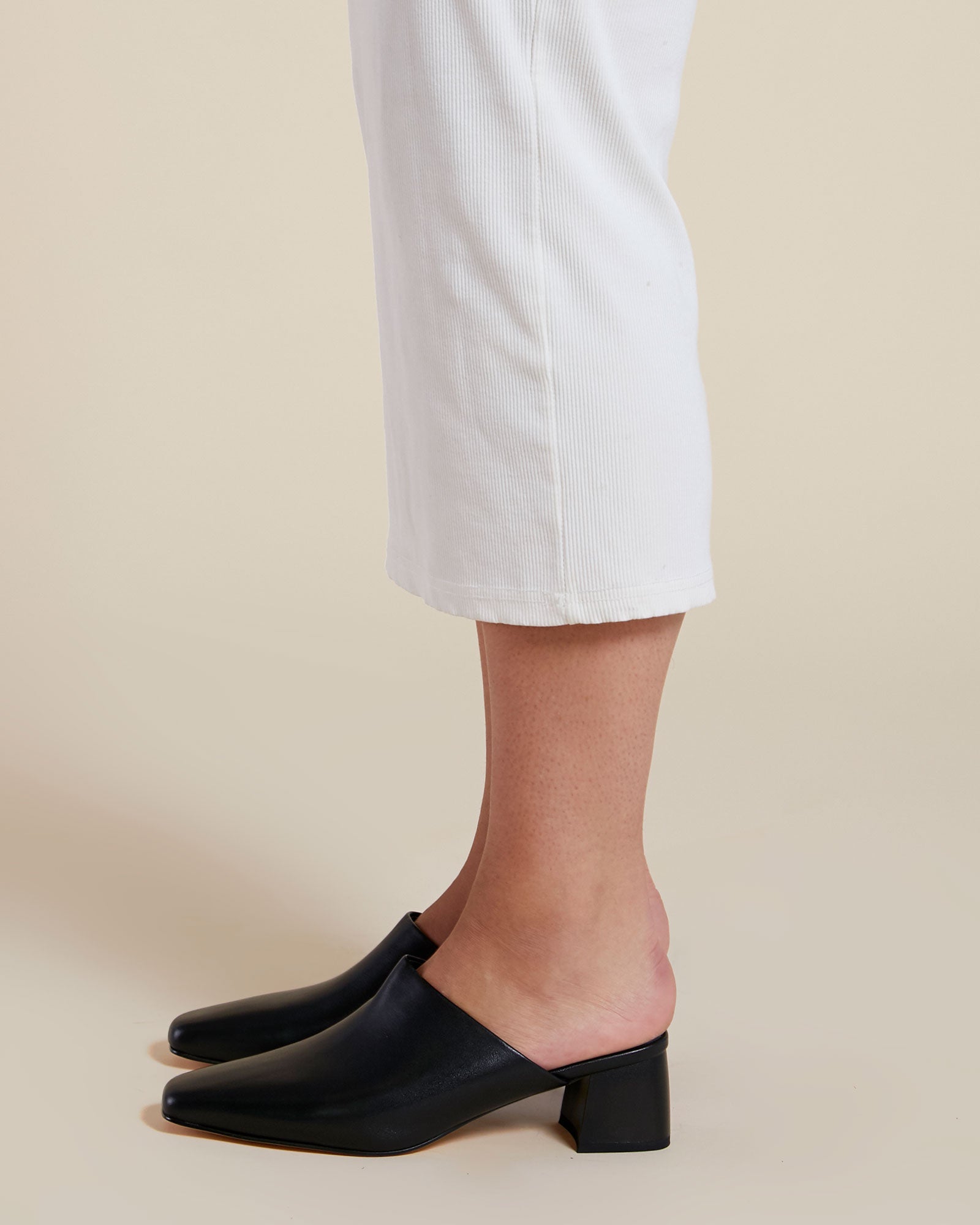 Backless Black Leather Mule With A Comfy Block Heel
