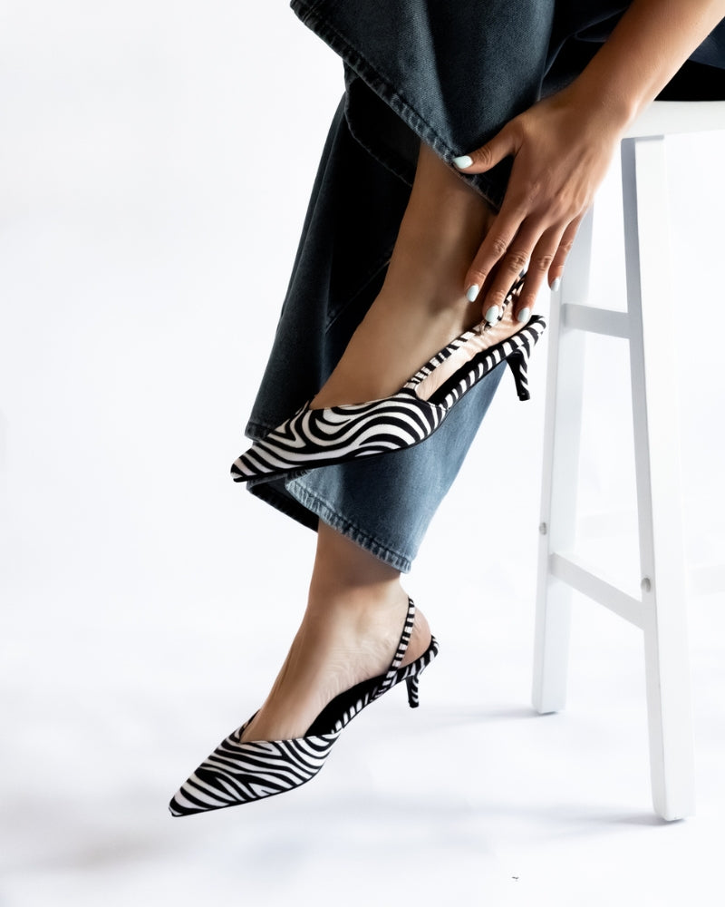 Lola Zebra Suede Slingback Heels Side View
