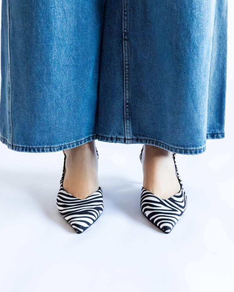 Lola Zebra Suede Slingback Heels Front View