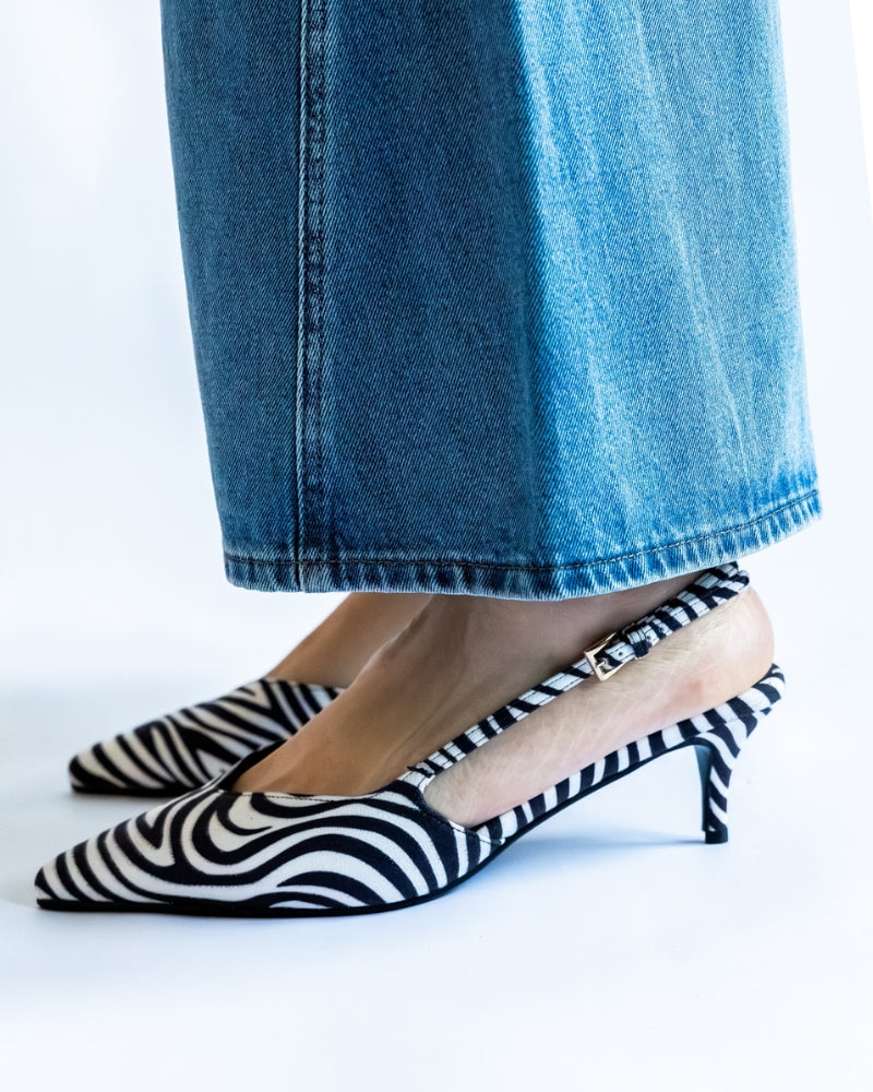 Lola Zebra Suede Slingback Heels Low Heel Side Profile