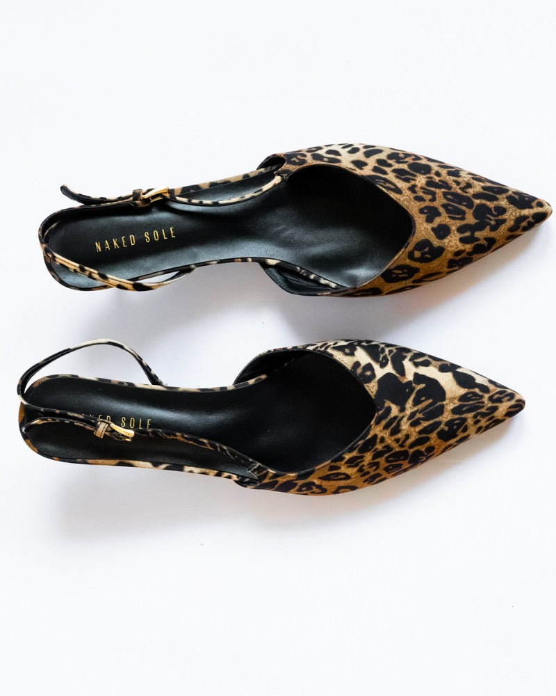Lola Leopard Satin Slingback Heels Leopard Print Satin Detail