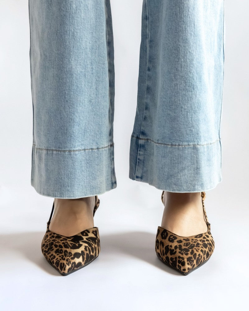 Lola Leopard Satin Slingback Heels Front View