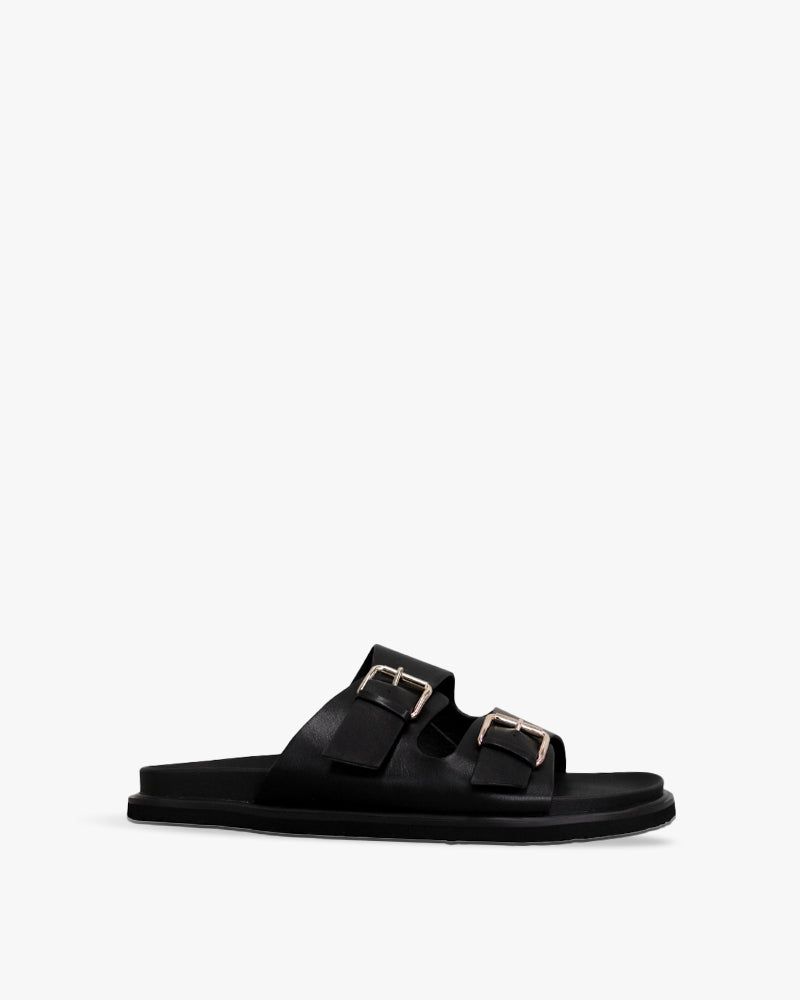 Black Tanash sandal with buckles on a white background