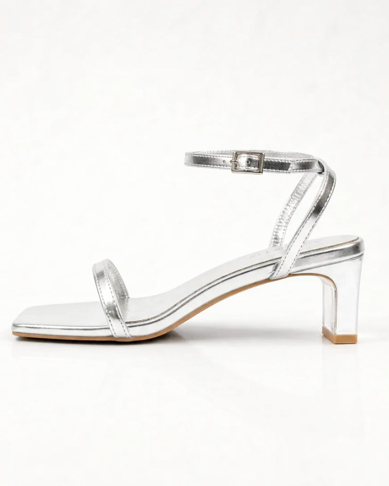 Alice Strappy Heel in Silver – mirror silver finish