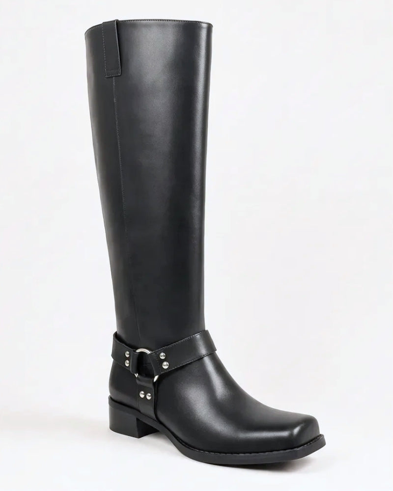 Ari Knee High Boot in Midnight Black – large size women's boot, sizes 10–15