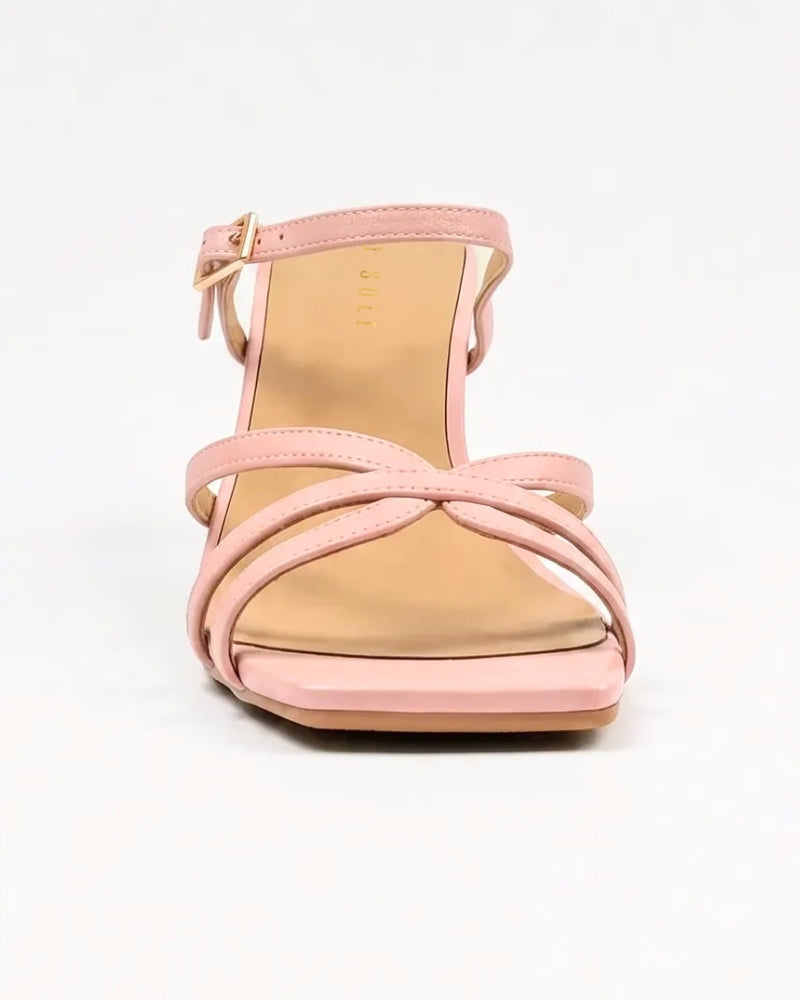 Camellia Strappy Heel in Ballet Pink – sculpted flared heel