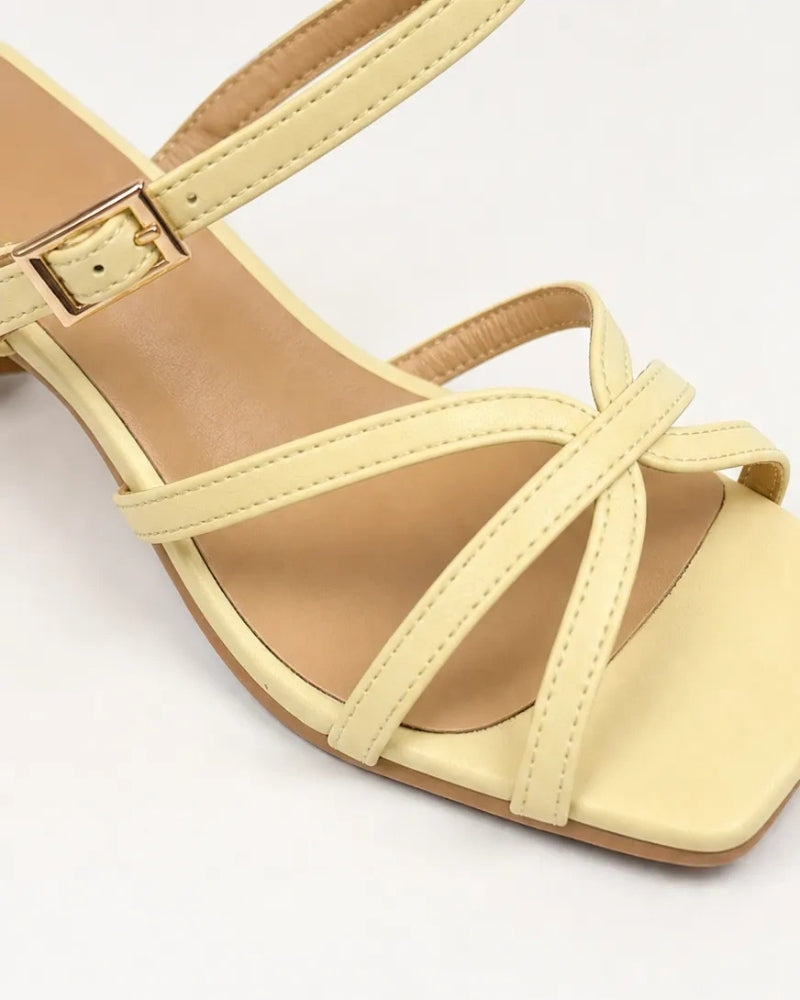 Camellia Strappy Heel in Butter Yellow – slingback strap with adjustable buckle