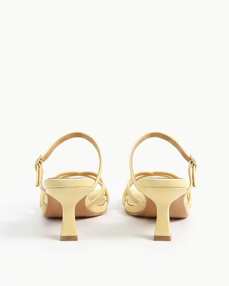 Camellia Strappy Heel in Butter Yellow – large size women's heel, sizes 10–15