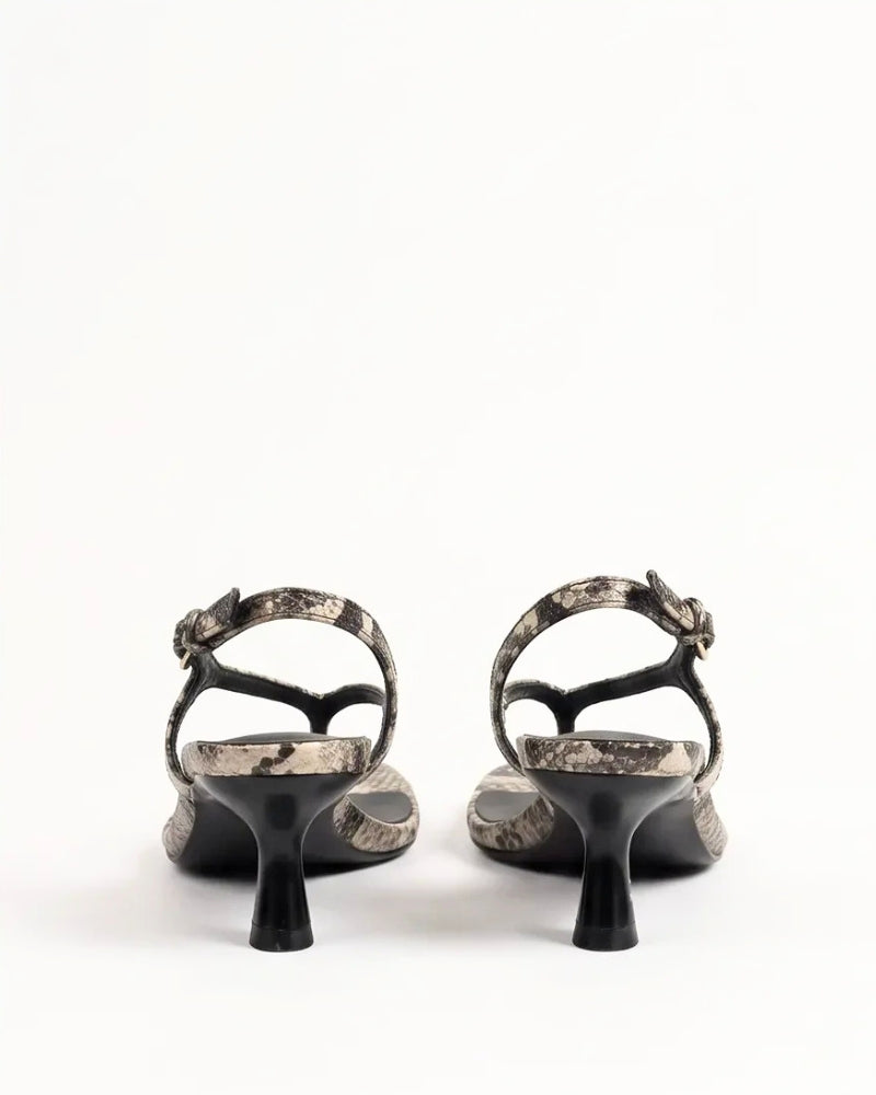 Harper Thong Heel in Stone Python – statement snakeskin-effect upper