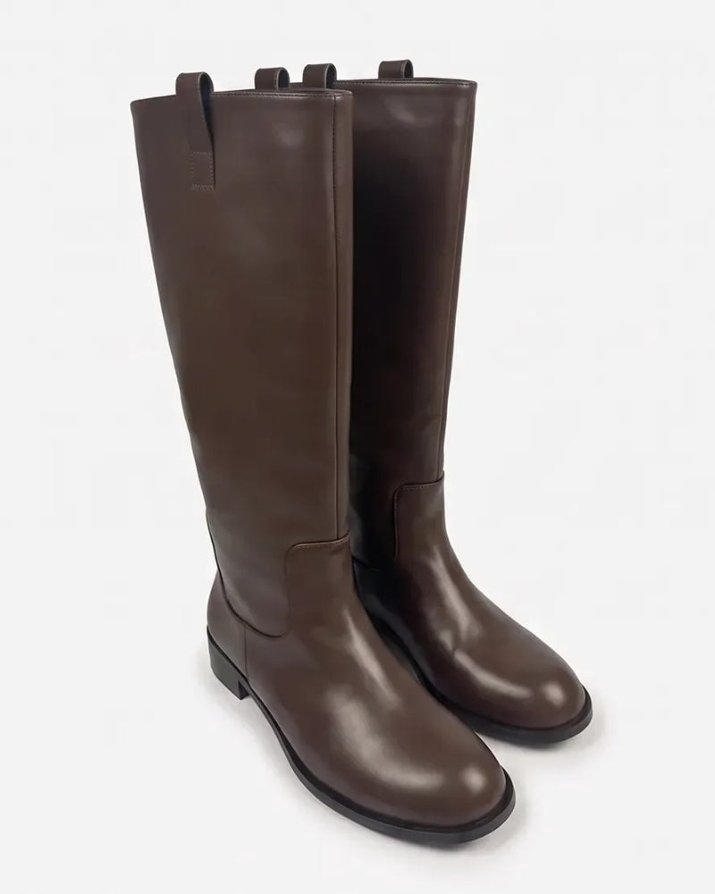 Ivy Knee High Boot in Espresso – dual pull tab detail