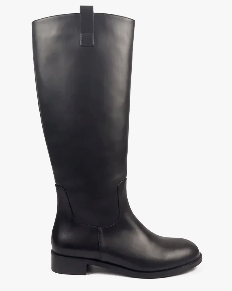 Ivy Knee High Boot in Midnight Black – pull-on design with structured shaft, women's sizes 10–15
