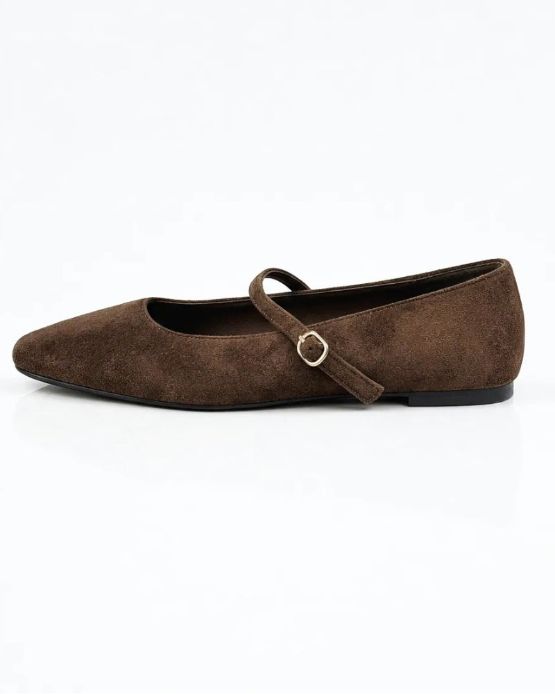 Sophia Ballet Flat in Espresso Suede – large size women's flat, sizes 10–15