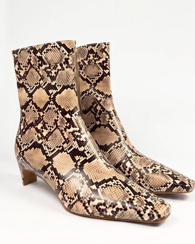 Valentina Ankle Boot in Desert Python – statement centre seam detail
