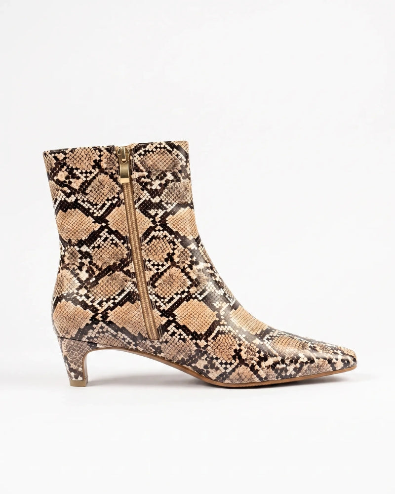 Valentina Ankle Boot in Desert Python – full-length side zip