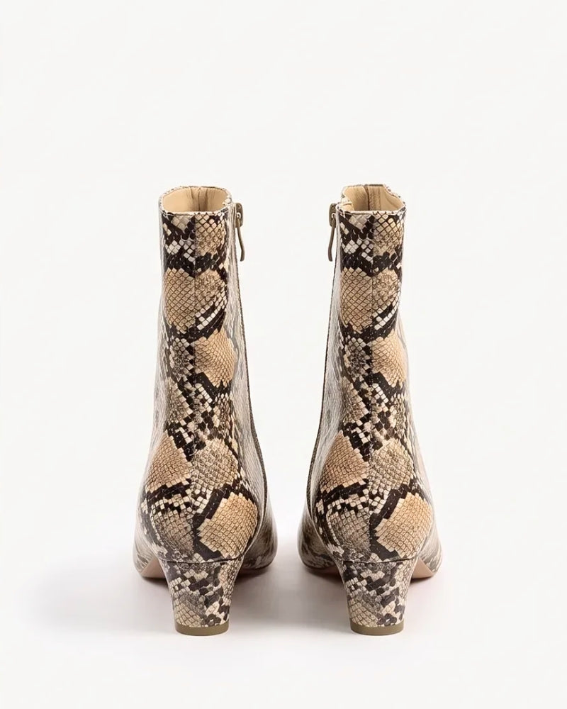 Valentina Ankle Boot in Desert Python – slim low heel